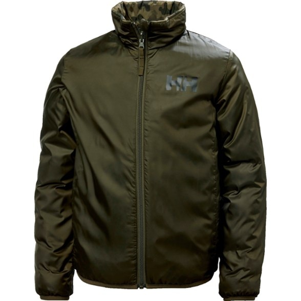 Reversible kids' insulated jacket in outdoor setting, showcasing its durability and style.