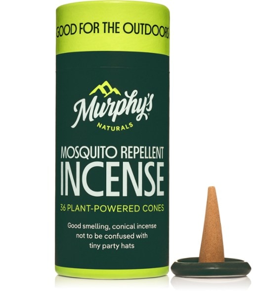 Murphy's Naturals mosquito repellent incense cones in ceramic dish, effective for outdoor use.