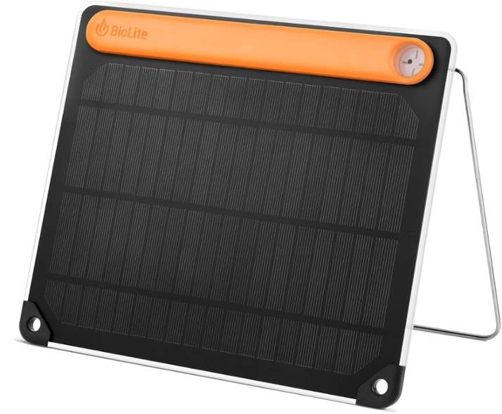 Front view of the SunVault 3200 solar panel charger angled on kickstand in morning light