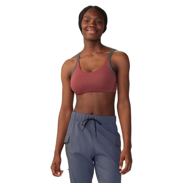 Front view of the Yuba Trail High Support Sports Bra, showcasing its soft elastic racerback design.