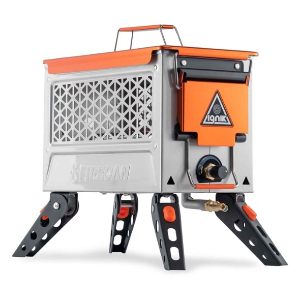 Ignik FireCan Elite Portable Fire Pit showcasing its compact design and folding legs.
