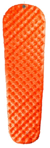 Lightweight insulated air sleeping pad rolled up for easy transport.