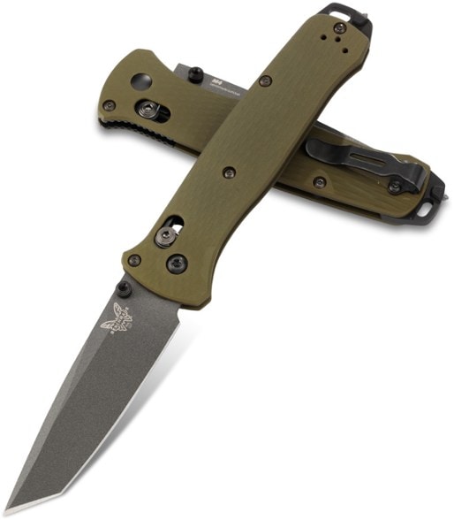 Benchmade Bailout knife with aluminum handle and tanto blade, perfect for tactical use.