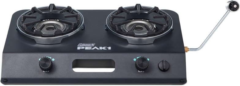 Peak1 2-Burner Camping Stove in use at a campsite