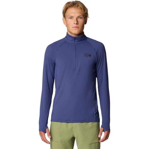 Front view of CraterTech Half-Zip UPF shirt showing breathable fabric and thumbholes
