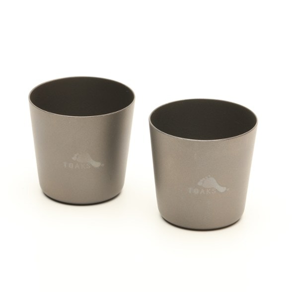 TOAKS titanium shot glasses stacked for travel convenience.
