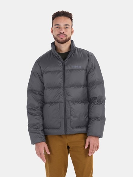 EcoTech Men's Down Jacket front view showcasing insulation and pockets.