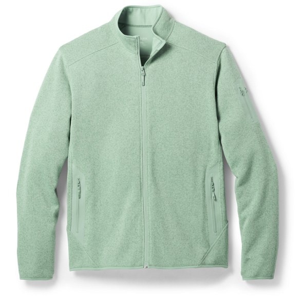 Arc'teryx men's fleece cardigan front view, suitable for hiking and camping.