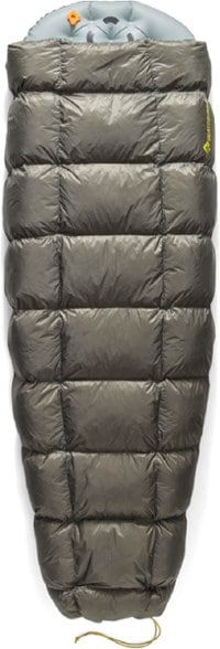 Ember 45F down quilt displayed in a camping setup.