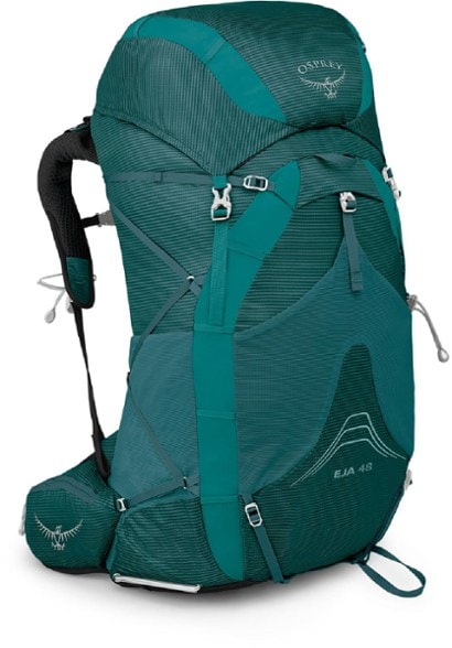 Side view of the Osprey Eja 48 Women's Backpack with adjustable torso straps.