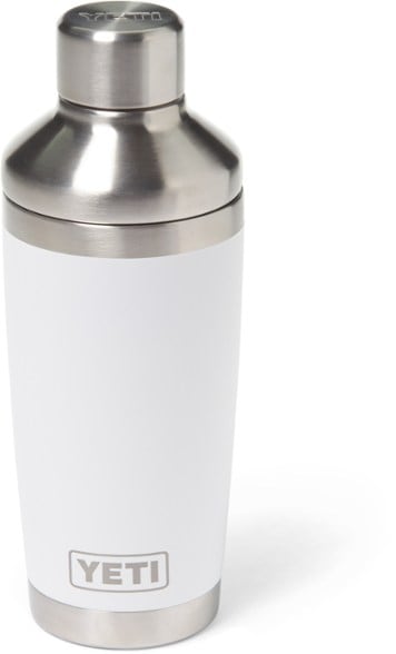YETI insulated cocktail shaker in action, showcasing its sleek design and easy-press lid.