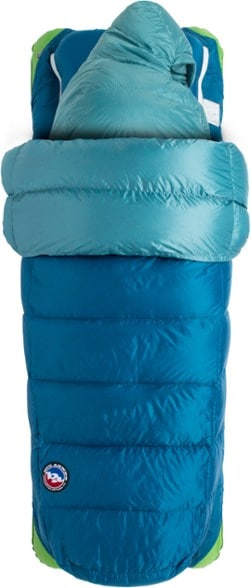 Big Agnes Roxy Ann Sleeping Bag in a camping setup, demonstrating its modular design and comfort features.