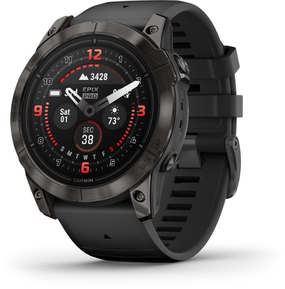 Garmin Epix Pro Sapphire smartwatch with vibrant display and heart rate monitor features.