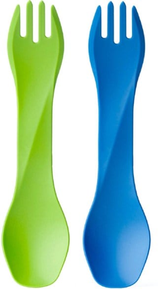 GoBites Bio Uno eco-friendly camping spork angled to show fork and spoon ends