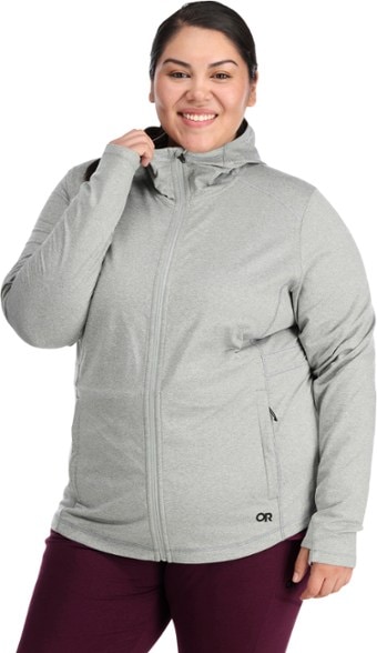 Melody Plus Size Thermal Zip Hoodie from the front, highlighting its zip closure and hood.