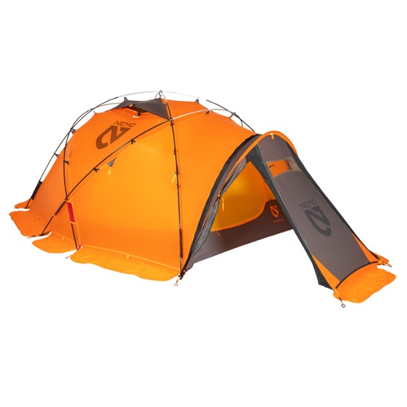 NEMO Chogori 3P tent pitched on a mountaintop with stunning views, highlighting its lightweight design.