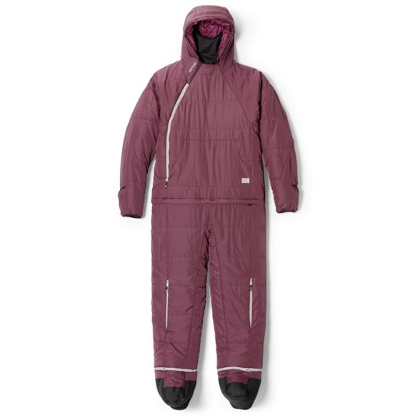 Selk'Bag SWYTCH wearable sleeping bag in use at a campsite, showcasing its versatility.