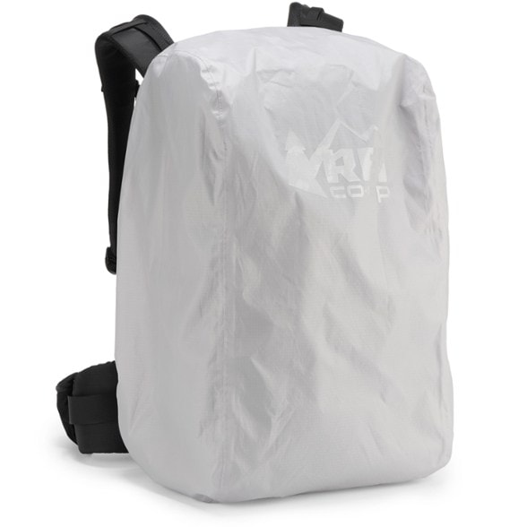 Duck's Back waterproof pack cover displayed over a backpack in the rain.