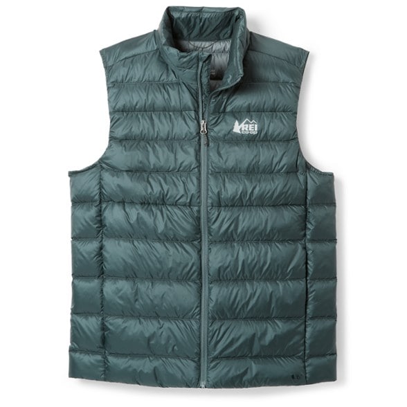 Front view of lightweight windproof vest for men with zippered pockets