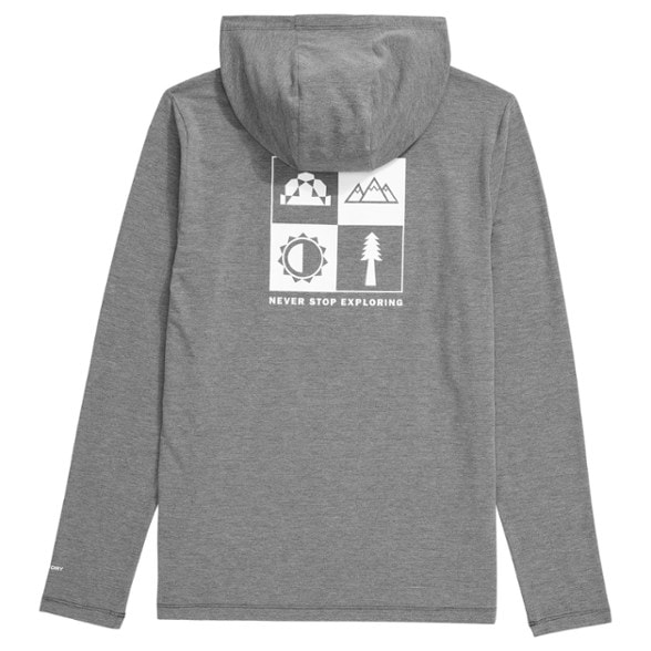 Front view of kids wearing the TrailReady Explorer Hoodie mid-hike through forest terrain