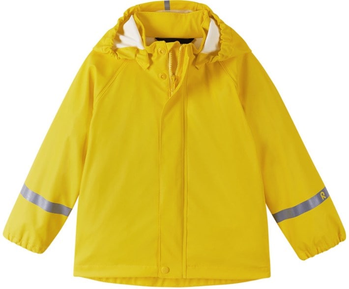 Lampi kids waterproof rain jacket in vibrant red, perfect for rainy day adventures.