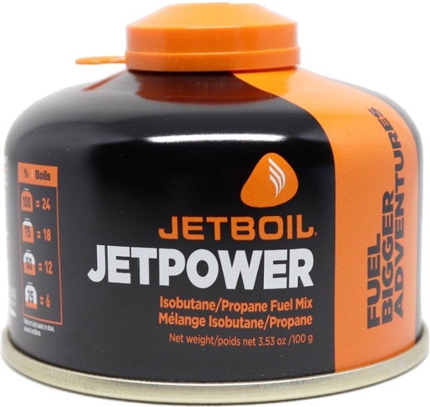 Jetboil fuel canister showcasing its compact design for backpackers.