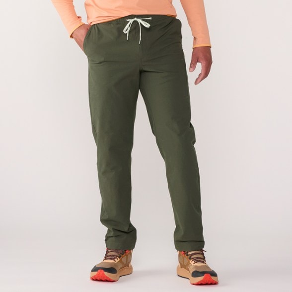 Front view of men's hiking pants with stretch canvas fabric designed for moisture wicking