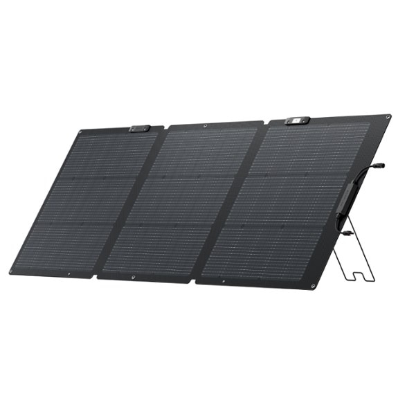 EcoFlow 160W solar panel unfolded in bright sunlight, highlighting its sleek design.