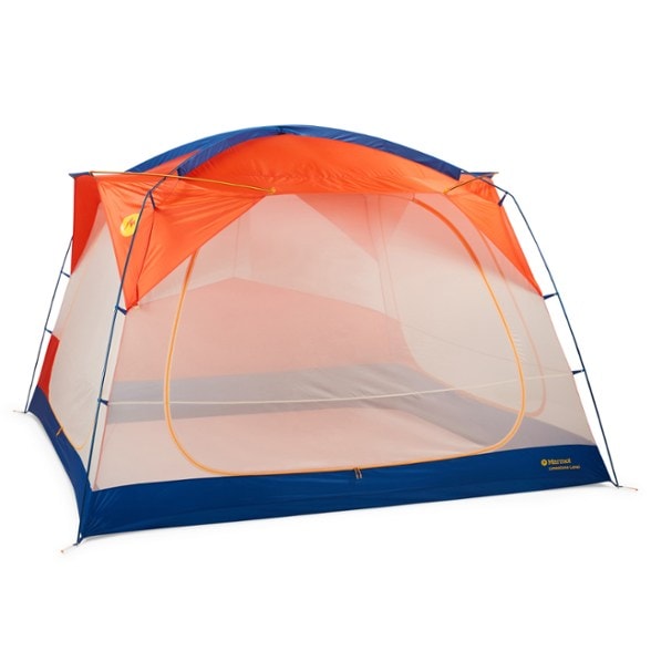 Marmot Limestone Pop-Up Shelter set up at a picnic table, showcasing its spacious interior.