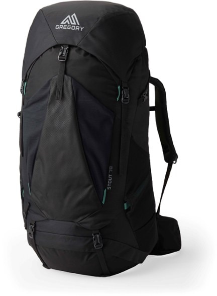 Gregory Stout 70 backpack's breathable back panel and adjustable straps.