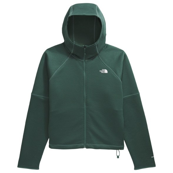 Front view of women's DotKnit thermal hoodie showcasing full-zip design and 3-piece hood