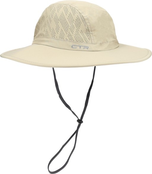 Front view of lightweight sun protection hat for outdoor hiking with adjustable chin strap
