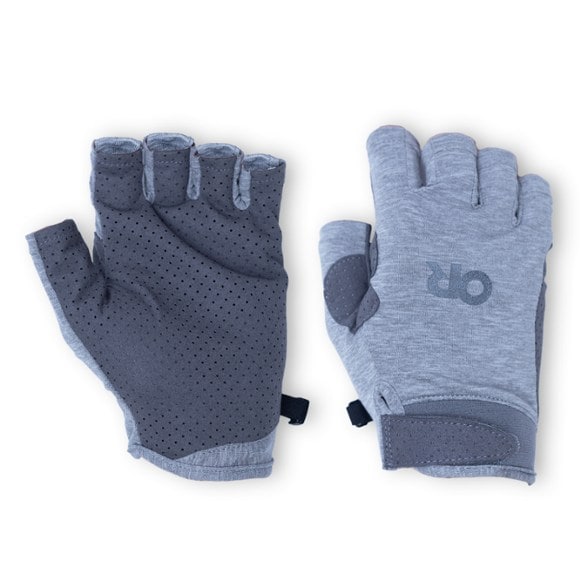 ChromaCool UV protection gloves showcasing their fingerless design and adjustable cuff during a sunny hike.
