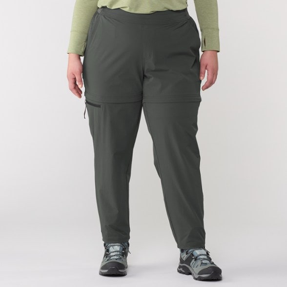 Front view of SaharaFlex women's hiking pants showing zip-off convertible design and stretch fit