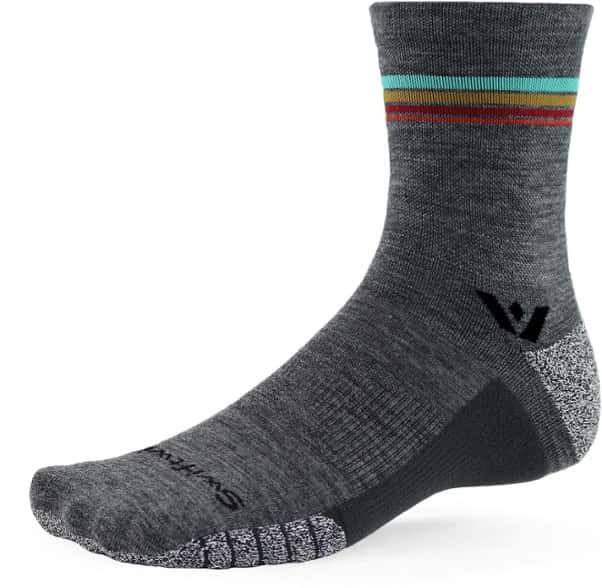SwiftGrip Merino Trail Crew Socks — side profile showing compression fit and mid-crew height