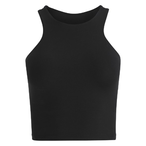 Front view of Refina Performance Longline Sports Bra showing racerback design and high neckline