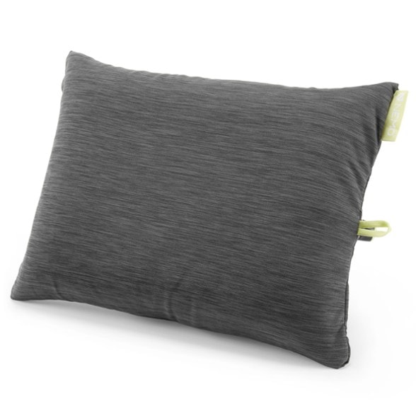 NEMO Fillo Elite Backpacking Pillow inflated on a campsite with a scenic backdrop