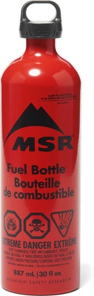 Aluminum fuel bottle from the side, showcasing the cap and dimensions.