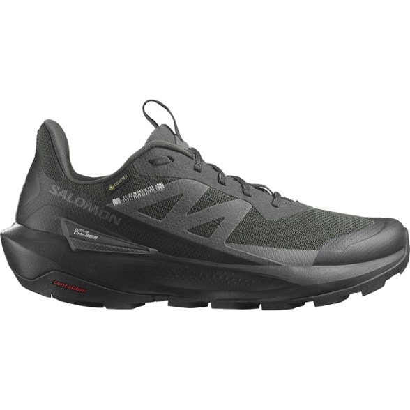 Salomon Elixir Activ GORE-TEX hiking shoes from the side, showcasing their sleek design and GORE-TEX technology.