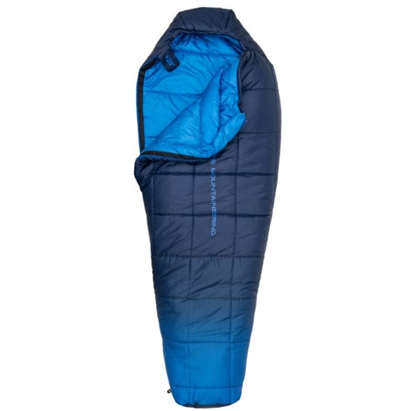 Close-up view of the mummy sleeping bag’s hood, showing insulation layers and drawstring for warmth