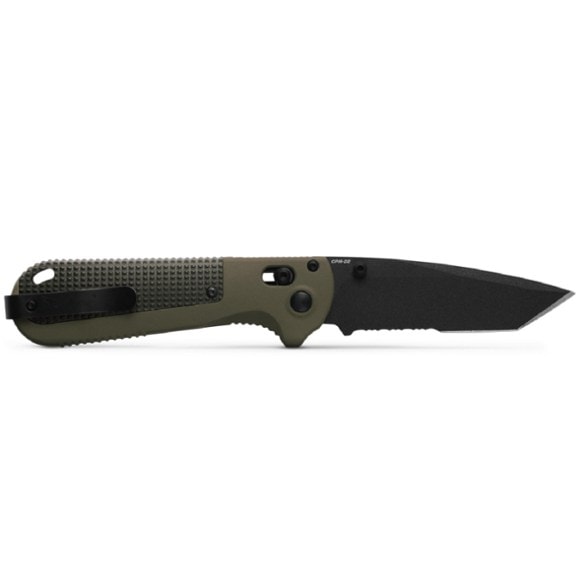 Close-up view of the Benchmade Redoubt Tactical Serrated Knife showcasing its tanto blade and grip.