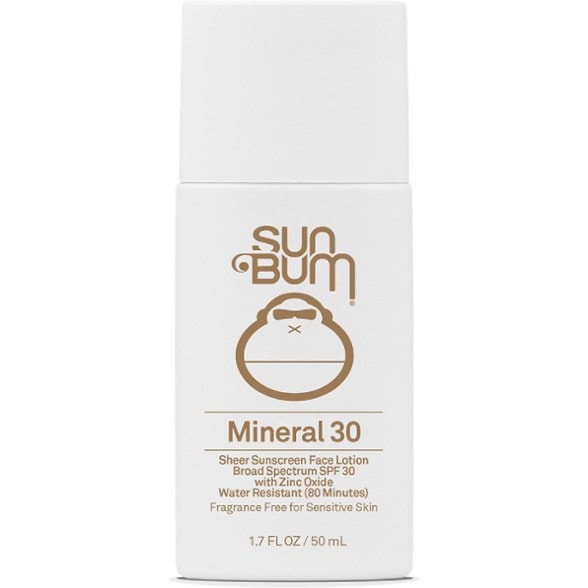 Close-up of PureGuard mineral sunscreen SPF 30 bottle with water-resistant label