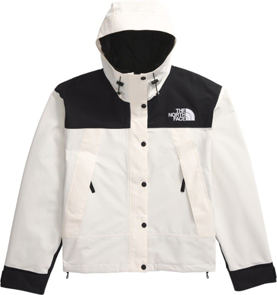 Front view of the women's waterproof hiking jacket, showcasing the adjustable hood and zipper.