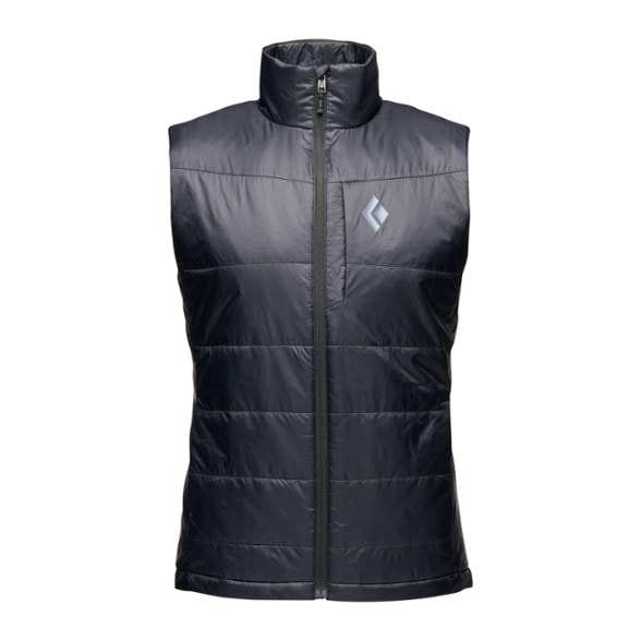 Front view of men's insulated vest with zippered chest pocket, ideal for hiking