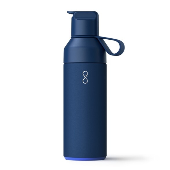 Eco-friendly insulated bottle for cold drinks showing the wide opening and straw.