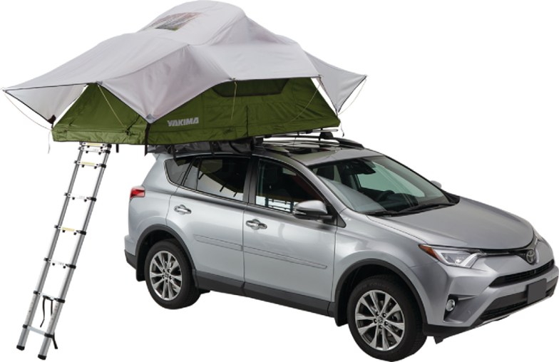 SkyRise Explorer roof-top tent pitched on vehicle with mesh panels open for ventilation