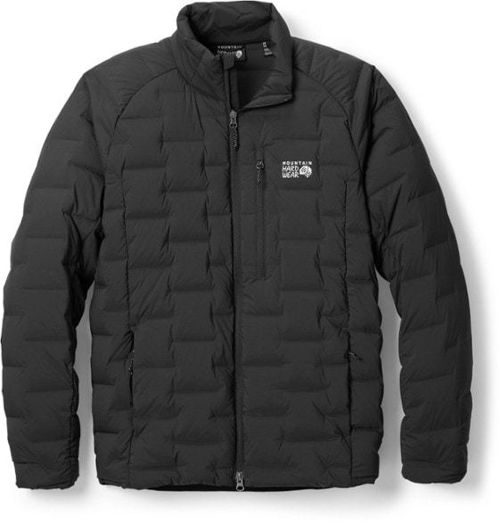 Front view of the Mountain Hardwear Stretchdown jacket for men, highlighting its sleek design and down insulation.