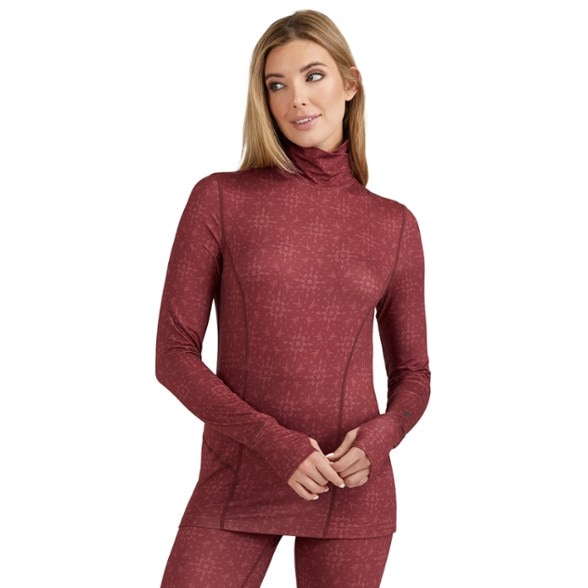 Front view of Cloud Nine Women's Thermal Turtleneck showcasing its soft fabric and crossover neck design.