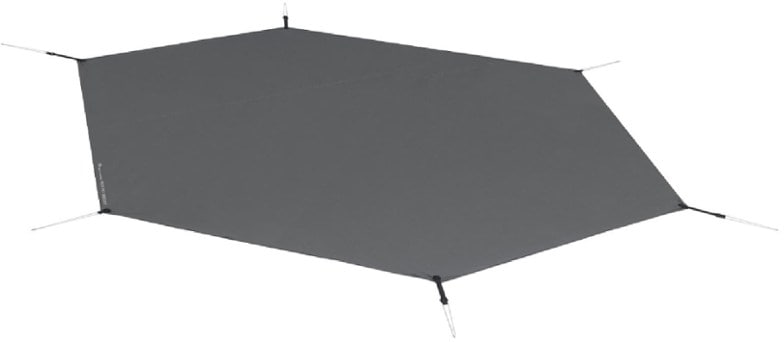 Ikos TR3 BigFoot footprint displayed at a campsite, showcasing its durable fabric and attachment points.