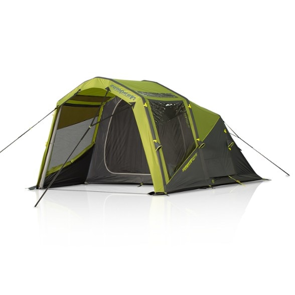 Zempire Evo TS V2 Inflatable Air Tent with darkened bedroom and spacious awning area.